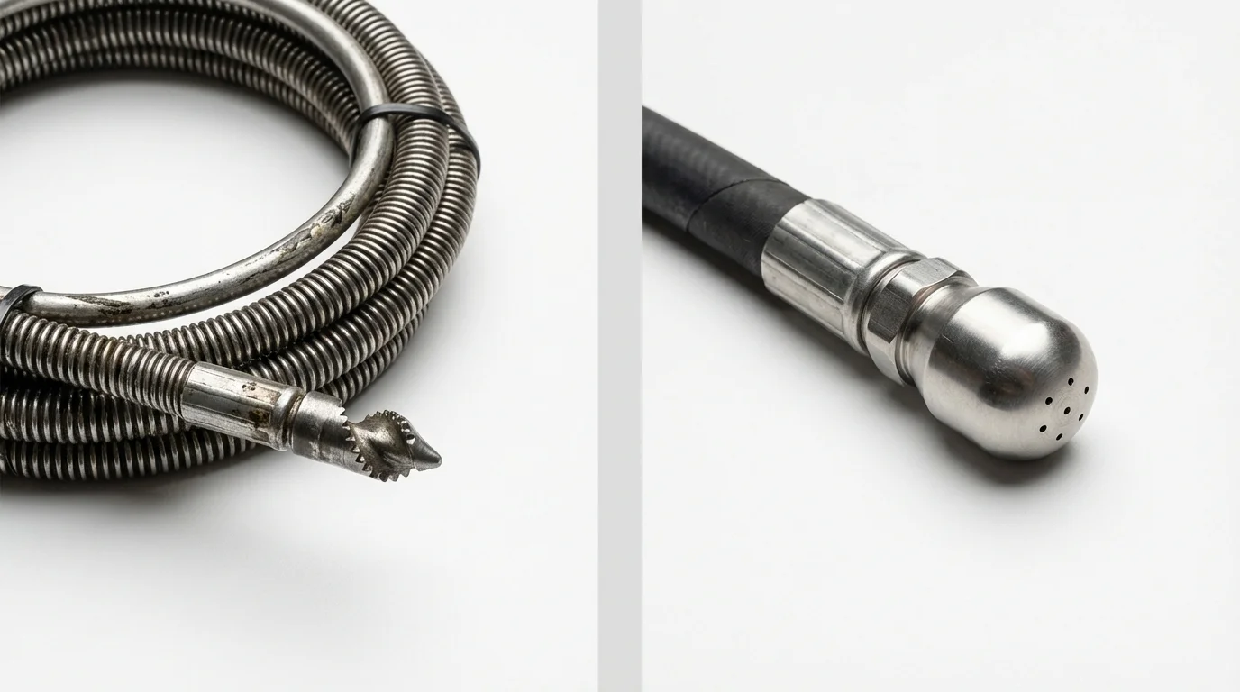 Drain snake cable and hydro jetting nozzle used for drain cleaning in Heber, CA